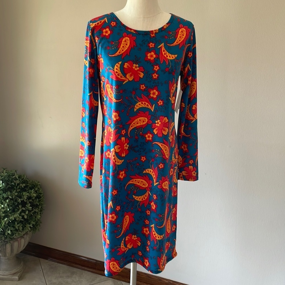 NWT LULAROE DEBBIE LONG SLEEVE FLORAL DRESS SIZE LARGE